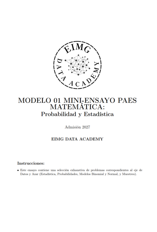 Pack PAES Matemáticas (Datos y Azar): Mini-Ensayo + Solucionario + 1 Hr de Tutoría en Vivo